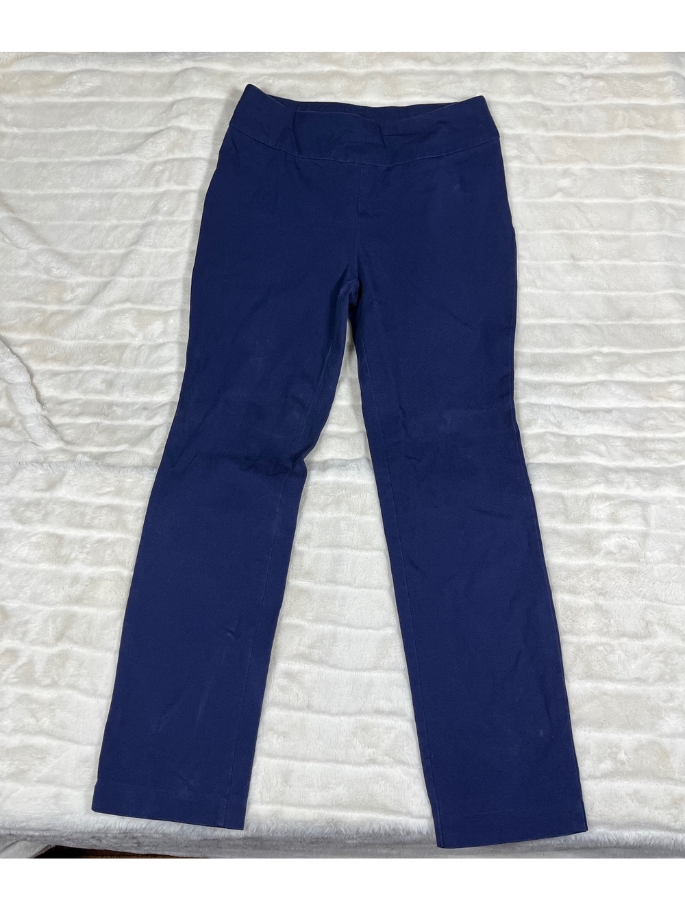 Chico's 0/S Navy Blue Slim Pull On Ponte Jegging Preppy Work Cotton Blend Pants